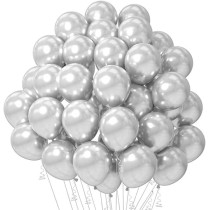 Brain Giggles 50Pcs Metallic Balloon 12Inches Latex Balloon For Party Balloon, Wedding, Graduation, Kids Birthday Party, Christmas, Baby Shower, Party Supplies, Arch Balloon (Silver)