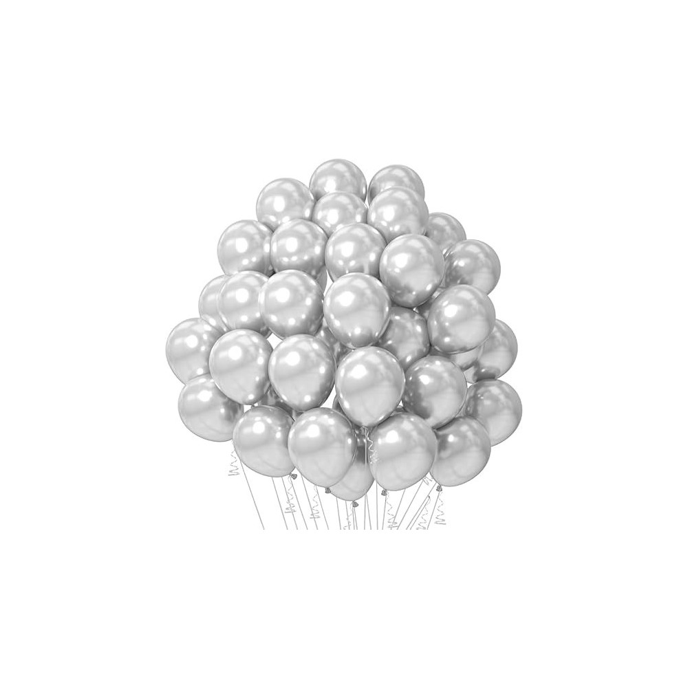 Brain Giggles 50Pcs Metallic Balloon 12Inches Latex Balloon For Party Balloon, Wedding, Graduation, Kids Birthday Party, Christmas, Baby Shower, Party Supplies, Arch Balloon (Silver)