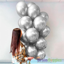 Brain Giggles 50Pcs Metallic Balloon 12Inches Latex Balloon For Party Balloon, Wedding, Graduation, Kids Birthday Party, Christmas, Baby Shower, Party Supplies, Arch Balloon (Silver)