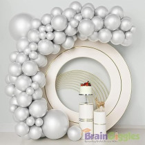 Brain Giggles 50Pcs Metallic Balloon 12Inches Latex Balloon For Party Balloon, Wedding, Graduation, Kids Birthday Party, Christmas, Baby Shower, Party Supplies, Arch Balloon (Silver)
