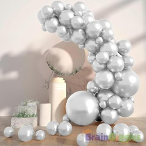 Brain Giggles 50Pcs Metallic Balloon 12Inches Latex Balloon For Party Balloon, Wedding, Graduation, Kids Birthday Party, Christmas, Baby Shower, Party Supplies, Arch Balloon (Silver)