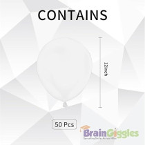 Brain Giggles 50Pcs Metallic Balloon 12Inches Latex Balloon For Party Balloon, Wedding, Graduation, Kids Birthday Party, Christmas, Baby Shower, Party Supplies, Arch Balloon (White)