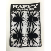 Brain Giggles Giant Fake Black Spiders With Bendable Legs, Realistic And Scary Halloween Decorations For Indoor And Outdoor Halloween Party, Halloween Supplies And Decor (Set Of 4)
