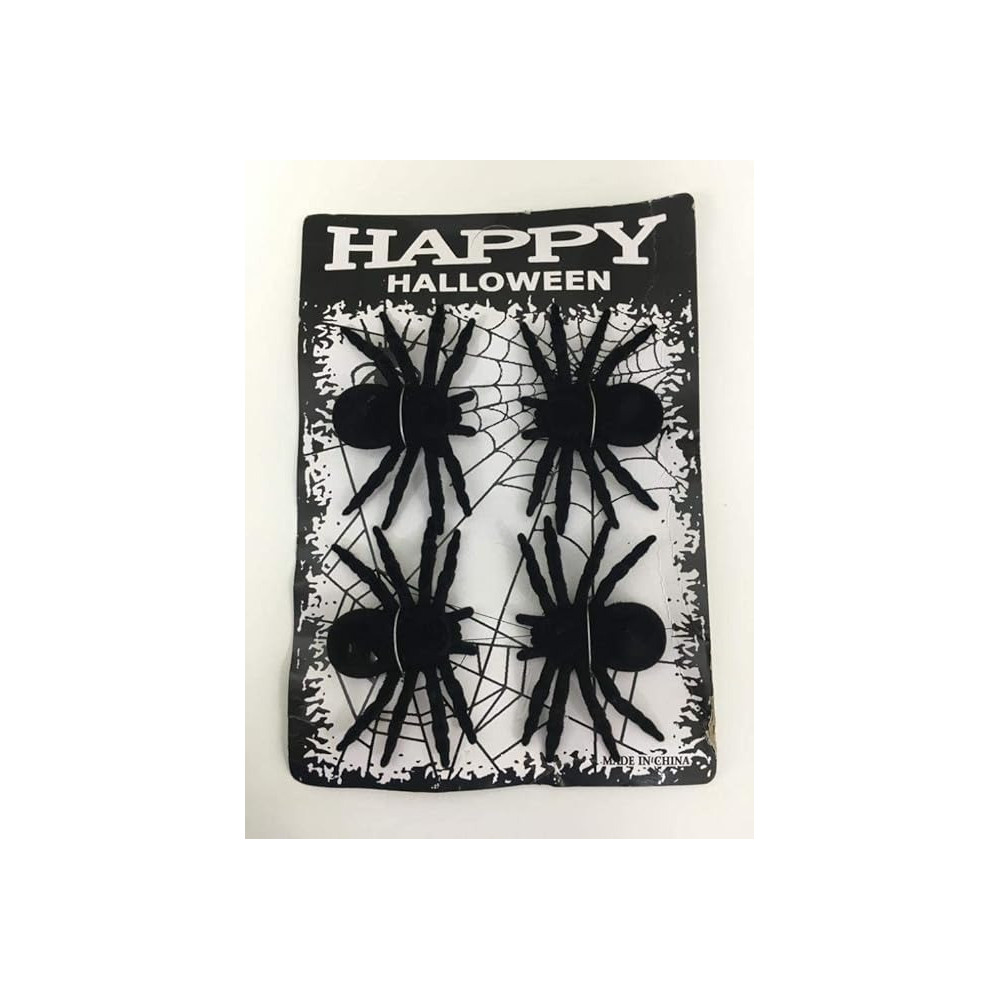 Brain Giggles Giant Fake Black Spiders With Bendable Legs, Realistic And Scary Halloween Decorations For Indoor And Outdoor Halloween Party, Halloween Supplies And Decor (Set Of 4)