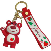 Brain Giggles Kawaii Key Chains For Girls Cute Pendant Cartoon Keyrings Anime Doll Silicone Key Holder For Bag Jewelry Car Keyring Christmas Birthday Gift, Strawberry Bear