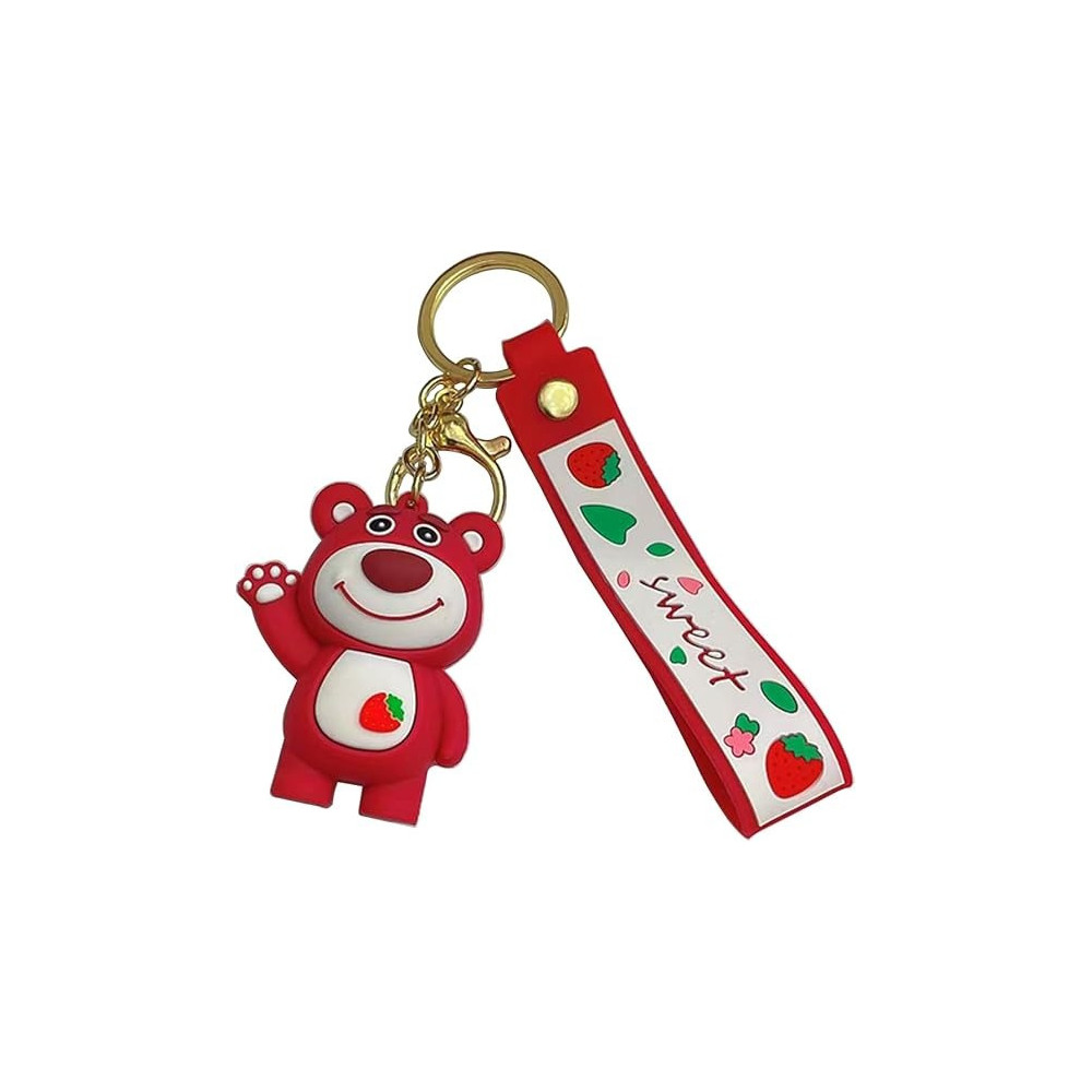 Brain Giggles Kawaii Key Chains For Girls Cute Pendant Cartoon Keyrings Anime Doll Silicone Key Holder For Bag Jewelry Car Keyring Christmas Birthday Gift, Strawberry Bear