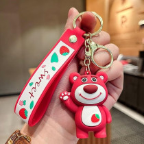 Brain Giggles Kawaii Key Chains For Girls Cute Pendant Cartoon Keyrings Anime Doll Silicone Key Holder For Bag Jewelry Car Keyring Christmas Birthday Gift, Strawberry Bear