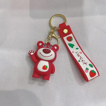Brain Giggles Kawaii Key Chains For Girls Cute Pendant Cartoon Keyrings Anime Doll Silicone Key Holder For Bag Jewelry Car Keyring Christmas Birthday Gift, Strawberry Bear