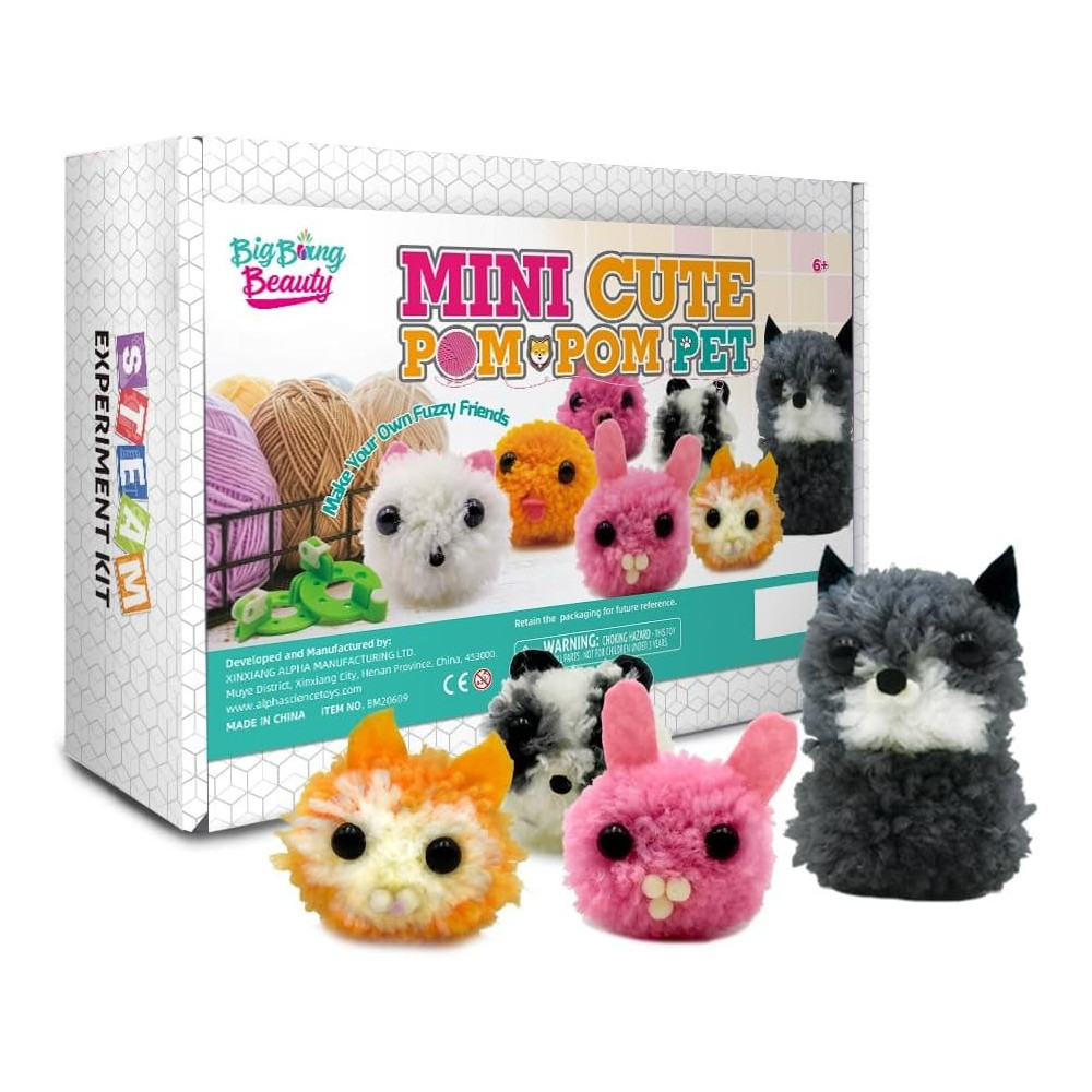 Brain Giggles Mini Cute Pom-Pom Pet Diy Craft Kit, Kids Science Activity Stem Science Diy Craft Project Toy, Perfect Arts And Crafts For Kids Aged 8+ Up (Mini Cute Pom-Pom Pet)