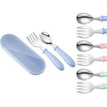 Brain Giggles Kids Cutlery Set With Case, Round Edge Stainless Steel, Bpa Free Spoon And Fork, Hygienic 304 Stainless Steel For School, Picnic, Outing (Pack Of 1, Blue)