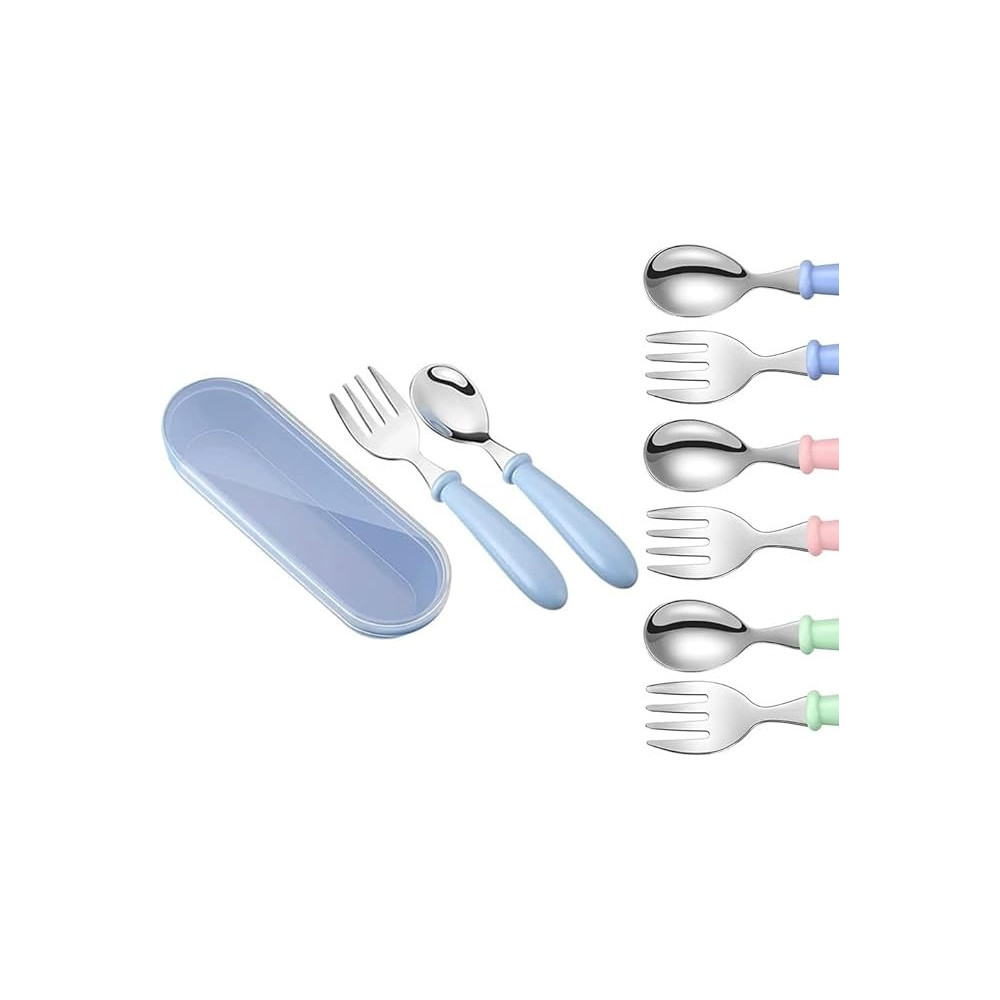 Brain Giggles Kids Cutlery Set With Case, Round Edge Stainless Steel, Bpa Free Spoon And Fork, Hygienic 304 Stainless Steel For School, Picnic, Outing (Pack Of 1, Blue)
