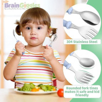 Brain Giggles Kids Cutlery Set With Case, Round Edge Stainless Steel, Bpa Free Spoon And Fork, Hygienic 304 Stainless Steel For School, Picnic, Outing (Pack Of 1, Blue)