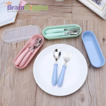 Brain Giggles Kids Cutlery Set With Case, Round Edge Stainless Steel, Bpa Free Spoon And Fork, Hygienic 304 Stainless Steel For School, Picnic, Outing (Pack Of 1, Blue)