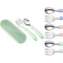 Brain Giggles Kids Cutlery Set With Case, Round Edge Stainless Steel, Bpa Free Spoon & Fork, Hygienic 304 Stainless Steel For School, Picnic, Outing (Pack Of 1, Green)