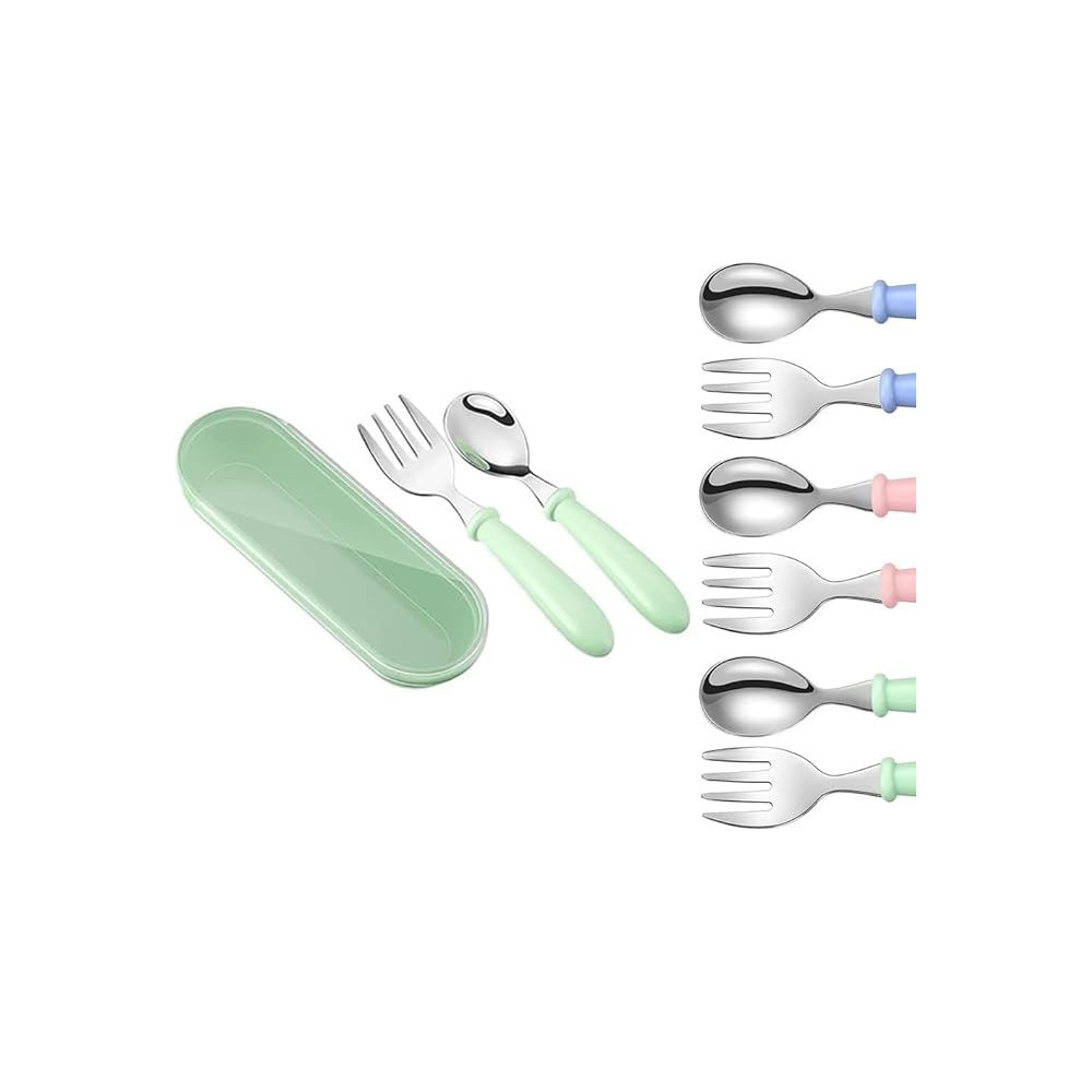 Brain Giggles Kids Cutlery Set With Case, Round Edge Stainless Steel, Bpa Free Spoon & Fork, Hygienic 304 Stainless Steel For School, Picnic, Outing (Pack Of 1, Green)