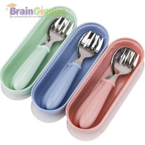 Brain Giggles Kids Cutlery Set With Case, Round Edge Stainless Steel, Bpa Free Spoon & Fork, Hygienic 304 Stainless Steel For School, Picnic, Outing (Pack Of 1, Green)