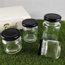 Small Glass Jars With Twist Black Lids, Airtight Food Storage Honey Jar Favors Leak Proof Seal (12, Round, 25Ml)