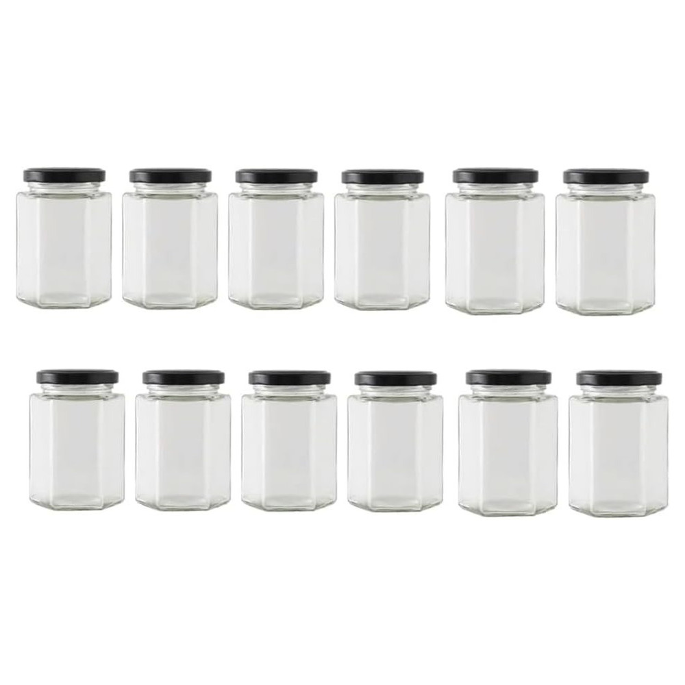 Small Glass Jars With Twist Black Lids, Airtight Food Storage Honey Jar Favors Leak Proof Seal (12, Hexagonal, 85Ml)