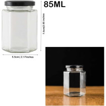 Small Glass Jars With Twist Black Lids, Airtight Food Storage Honey Jar Favors Leak Proof Seal (12, Hexagonal, 85Ml)