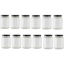 Small Glass Jars With Twist Black Lids|Airtight Food Storage Honey Jar Favors Leak Proof Seal (6, Hexagonal, 85Ml)