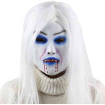 Brain Giggles Halloween Scary Mask, Durable, Adjustable Full Face Costume Mask For Men And Women, Vampire White Mask, White Hair