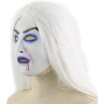 Brain Giggles Halloween Scary Mask, Durable, Adjustable Full Face Costume Mask For Men And Women, Vampire White Mask, White Hair