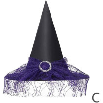 Brain Giggles Halloween Witch Hat, Pointed Top With Elegant Lace Brim, Perfect For Kids And Adult Cosplay, Masquerade Party (Purple/Black)