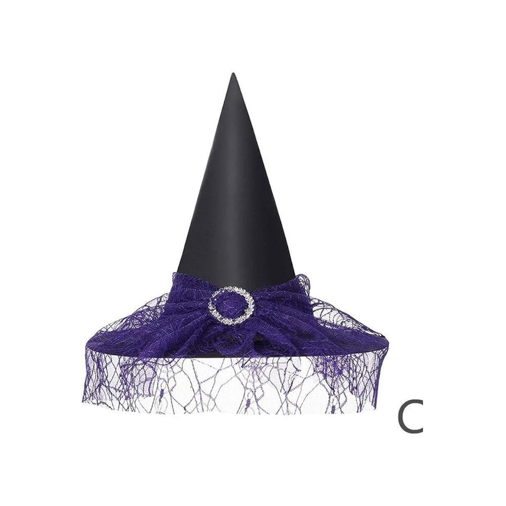 Brain Giggles Halloween Witch Hat, Pointed Top With Elegant Lace Brim, Perfect For Kids And Adult Cosplay, Masquerade Party (Purple/Black)