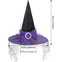 Brain Giggles Halloween Witch Hat, Pointed Top With Elegant Lace Brim, Perfect For Kids And Adult Cosplay, Masquerade Party (Purple/Black)
