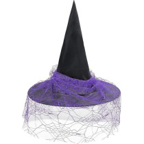 Brain Giggles Halloween Witch Hat, Pointed Top With Elegant Lace Brim, Perfect For Kids And Adult Cosplay, Masquerade Party (Purple/Black)