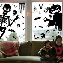 Brain Giggles Ghost Monster Shadow Window Wall Sticker Giant Ghost Witch Skeleton Decal Decor For Halloween Decorations (Black-Skeleton Sticker)