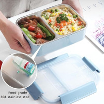 Brain Giggles Stainless Steel 2 Compartments Bento Lunch Box With Removable Inner Tray, Insulated, Leak Proof Bento Box For Kids, Adults, Blue