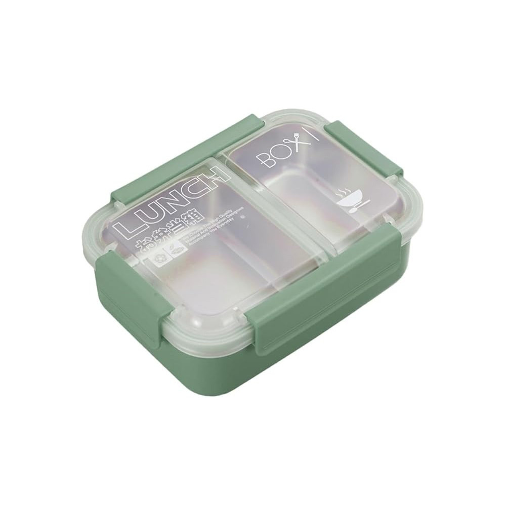 Brain Giggles Stainless Steel 2 Compartments Bento Lunch Box With Removable Inner Tray, Insulated, Leak Proof Bento Box For Kids, Adults, Green