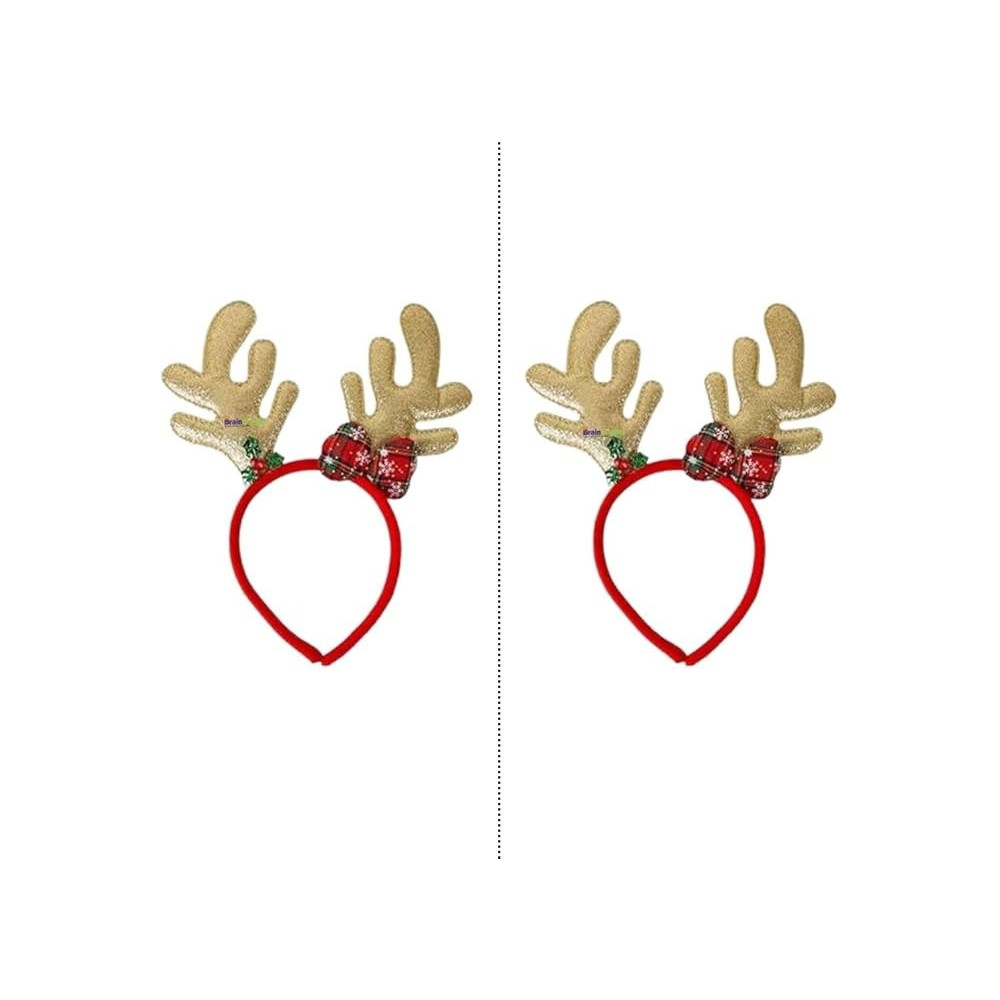Brain Giggles Christmas Reindeer Antler Headband For Girls, Christmas Holiday Season Party Events, Gold