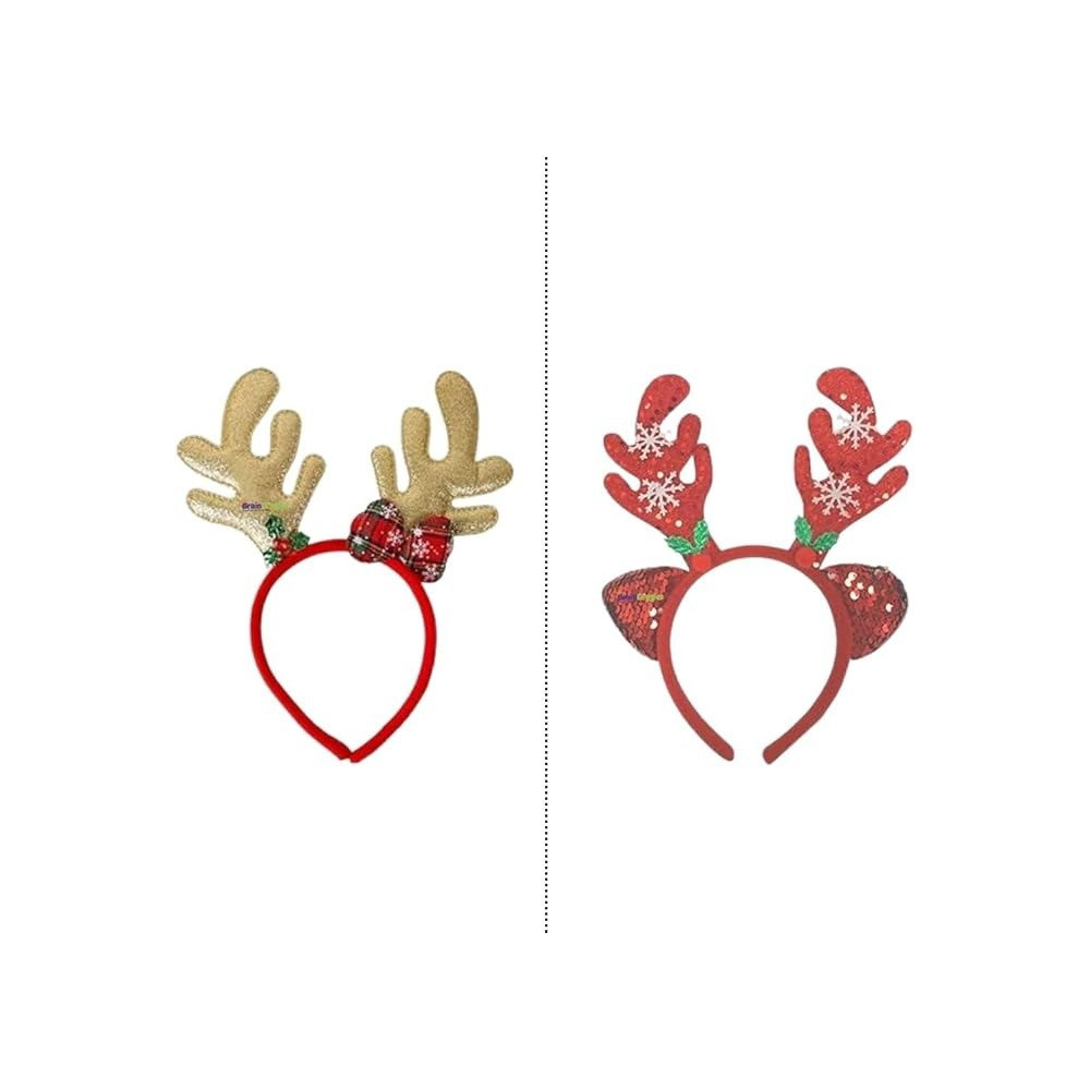Brain Giggles Christmas Reindeer Antler Headband For Girls Kid, Christmas Holiday Season Party Events, Gold/Green