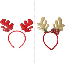 Brain Giggles Christmas Reindeer Antler Headband For Girls Kid, Christmas Holiday Season Party Events, Gold/Red