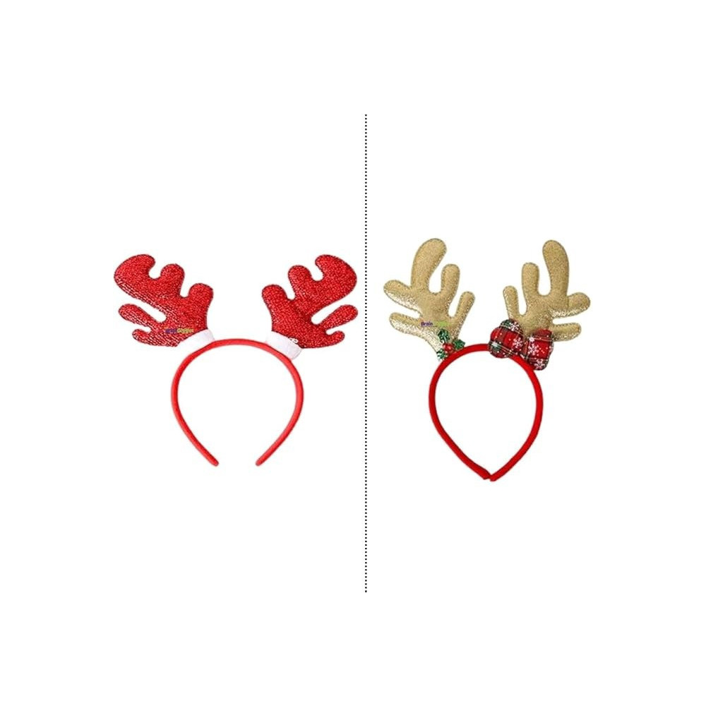 Brain Giggles Christmas Reindeer Antler Headband For Girls Kid, Christmas Holiday Season Party Events, Gold/Red