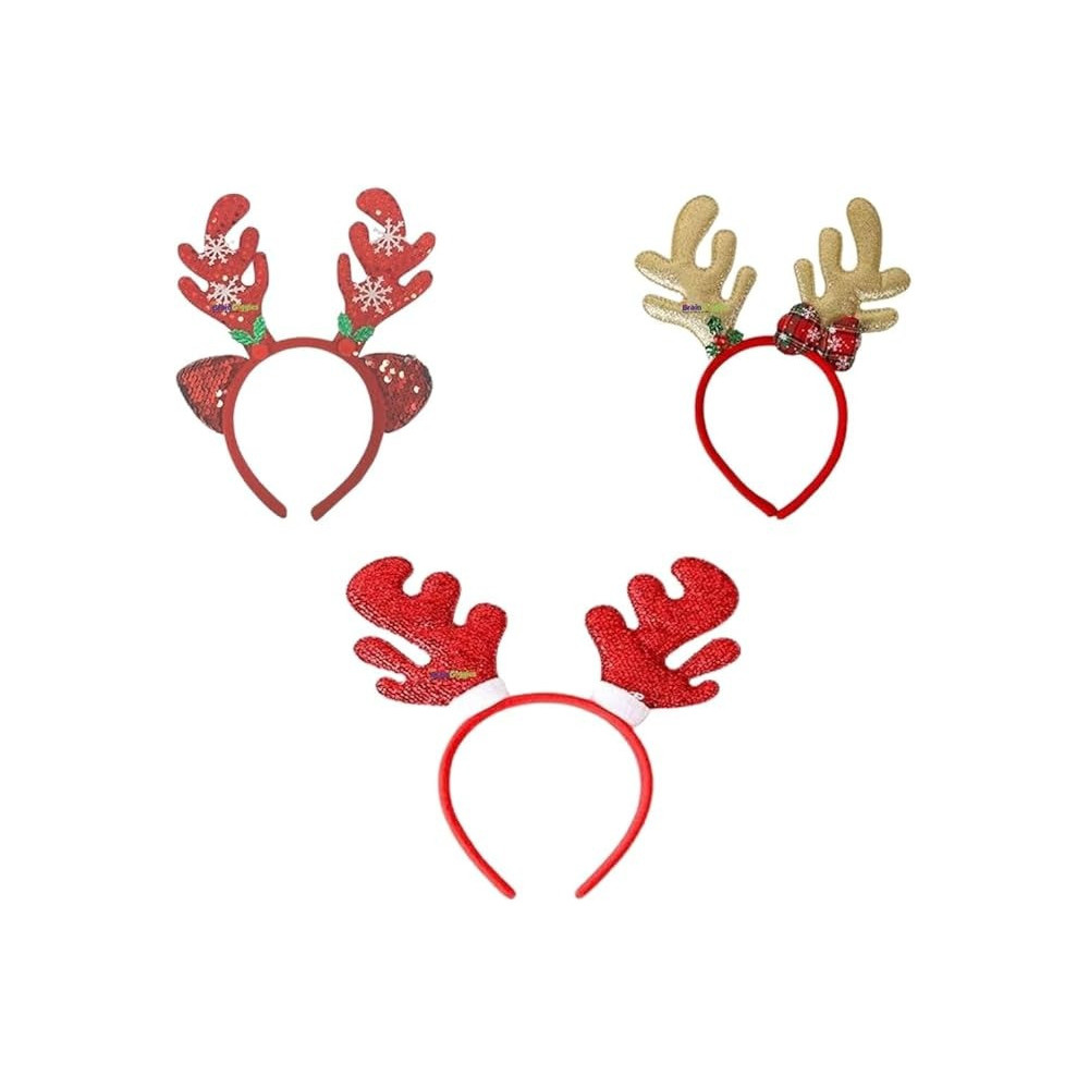 Brain Giggles Christmas Reindeer Antler Headband For Girls Kid Christmas Holiday Season Party Events, Gold/Red/Green