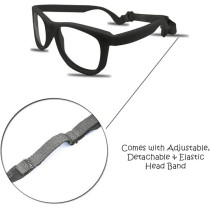 Kids Eyeglasses With Adjustable Strap And Hard Case, Unbreakable, Durable, Flexible Frames, Cr-01, Black