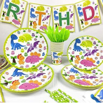 Brain Giggles Dinosaur Birthday Party Supplies Tableware Set For 16