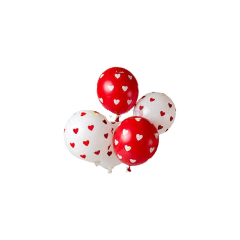 Brain Giggles Red And White Heart Printed 12-Inch Latex Balloons, 10 Pieces