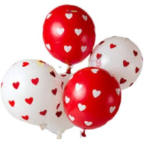 Brain Giggles Red And White Heart Printed 12-Inch Latex Balloons, 30 Pieces