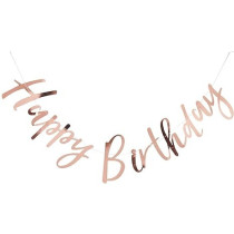 Brain Giggles Metallic Happy Birthday Banner For Birthday Decorations, Rose Gold