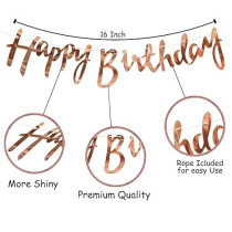Brain Giggles Metallic Happy Birthday Banner For Birthday Decorations, Rose Gold