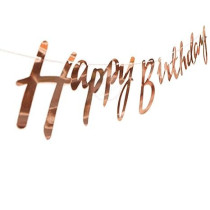 Brain Giggles Metallic Happy Birthday Banner For Birthday Decorations, Rose Gold