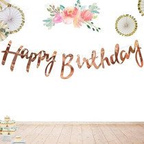 Brain Giggles Metallic Happy Birthday Banner For Birthday Decorations, Rose Gold