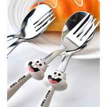 Jade 2 Pieces Bunny Kid’s Stainless Steel Bunny Spoon And Fork Set, Beige