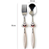 Jade 2 Pieces Bunny Kid’s Stainless Steel Bunny Spoon And Fork Set, Beige
