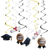 Brain Giggles Graduation Balloons Set Of 42 Pieces, Black And Golden