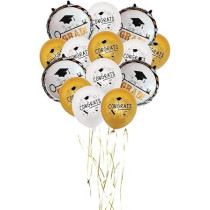 Brain Giggles Graduation Balloons Set Of 42 Pieces, Black And Golden